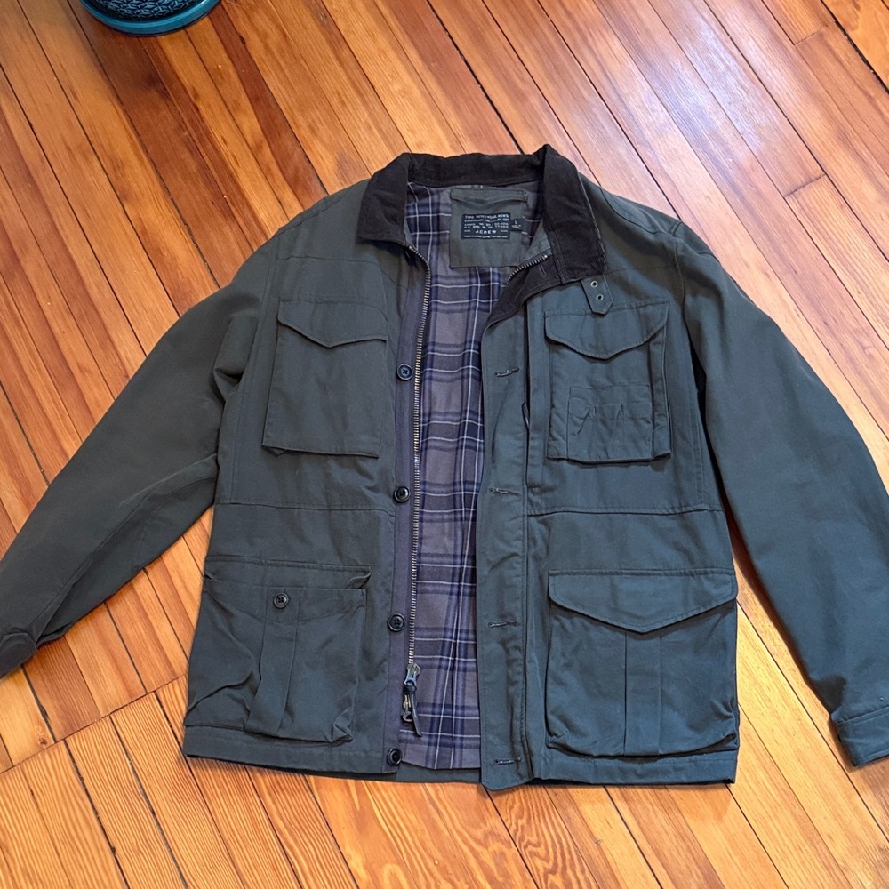 J. Crew Olive Field Jacket with Plaid Lining